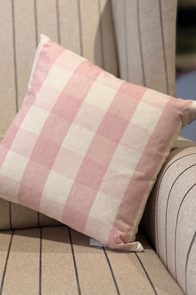 Ian Mankin Avon Check Small Edge Cushion in Pink