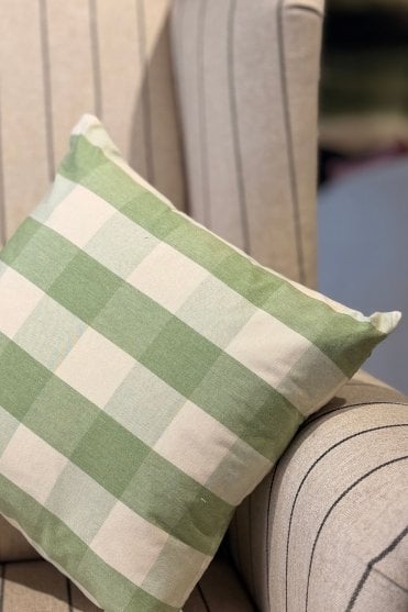 Avon Check Small Edge Cushion in Sage