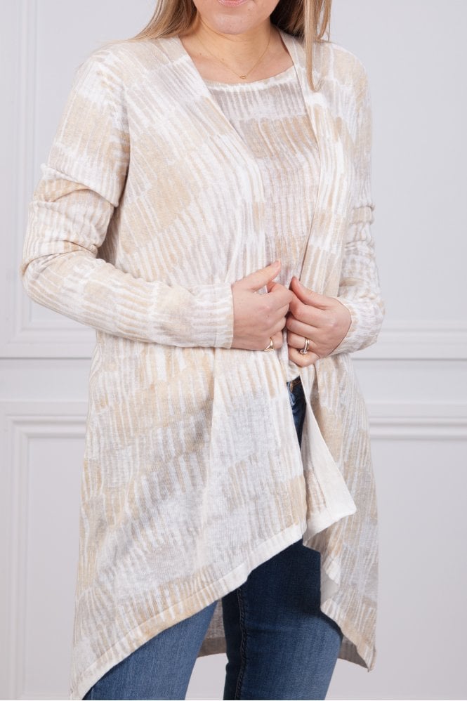 Kinross Brushstroke Print Linen Cardigan in Beach