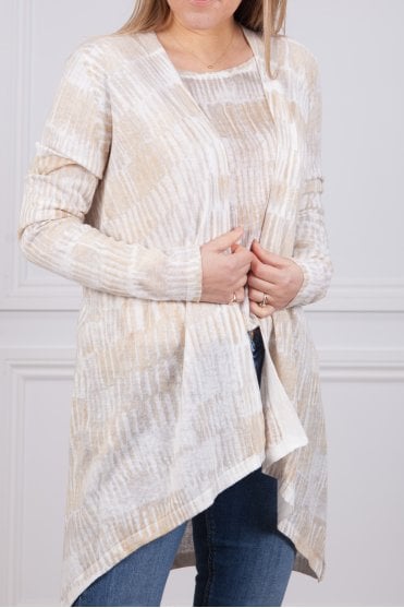 Brushstroke Print Linen Cardigan in Beach