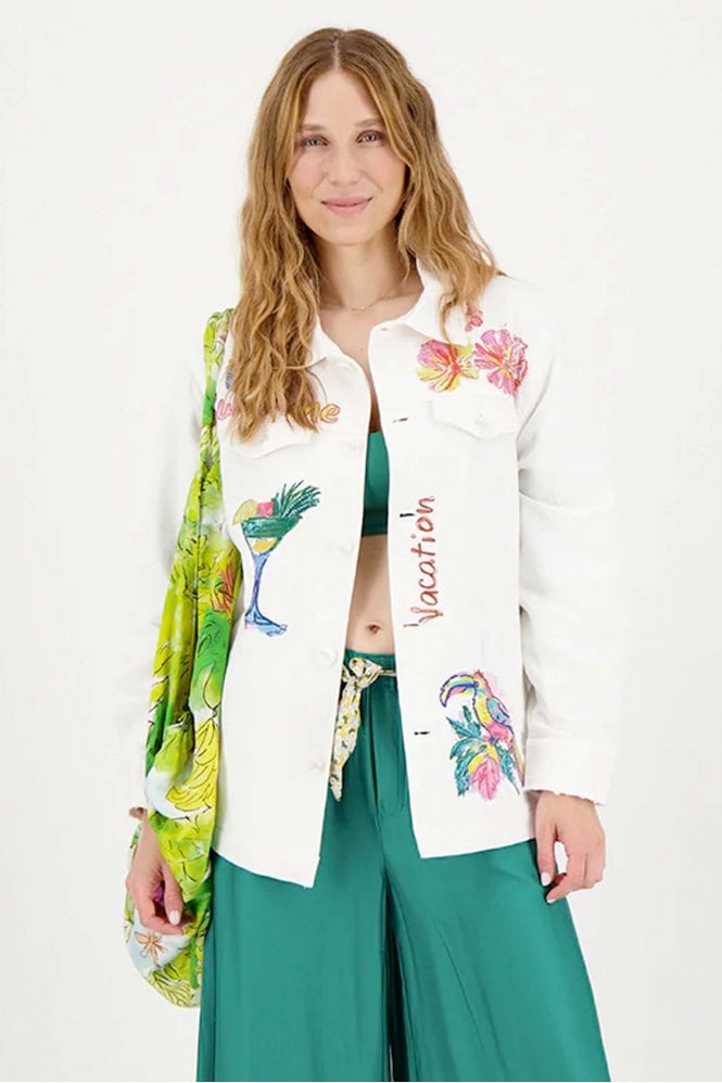 Me369 Briann Embroidered Jacket in White Denim