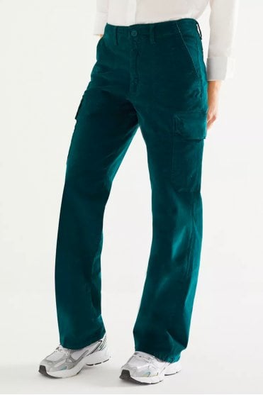 Battle Velvet Cargo Trouser in Antic Green