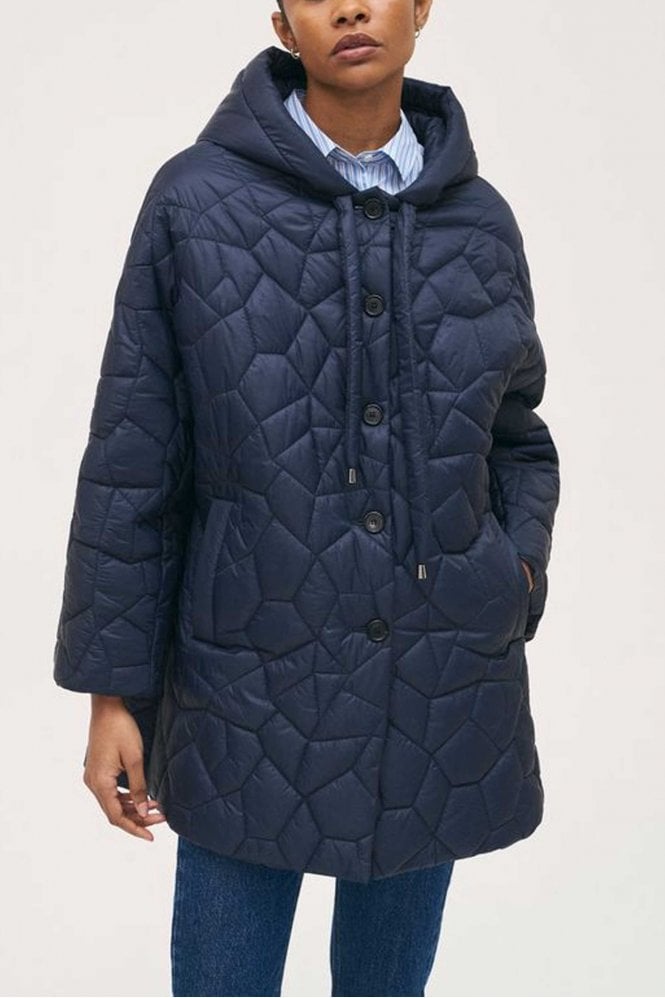 Rosso35 Long Quilted Coat in Navy