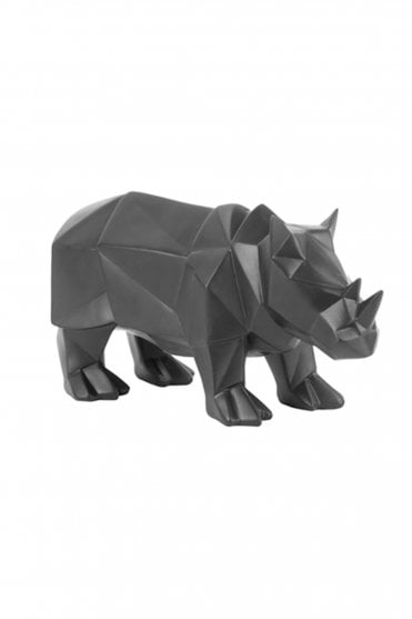 Origami Rhino Statue in Black